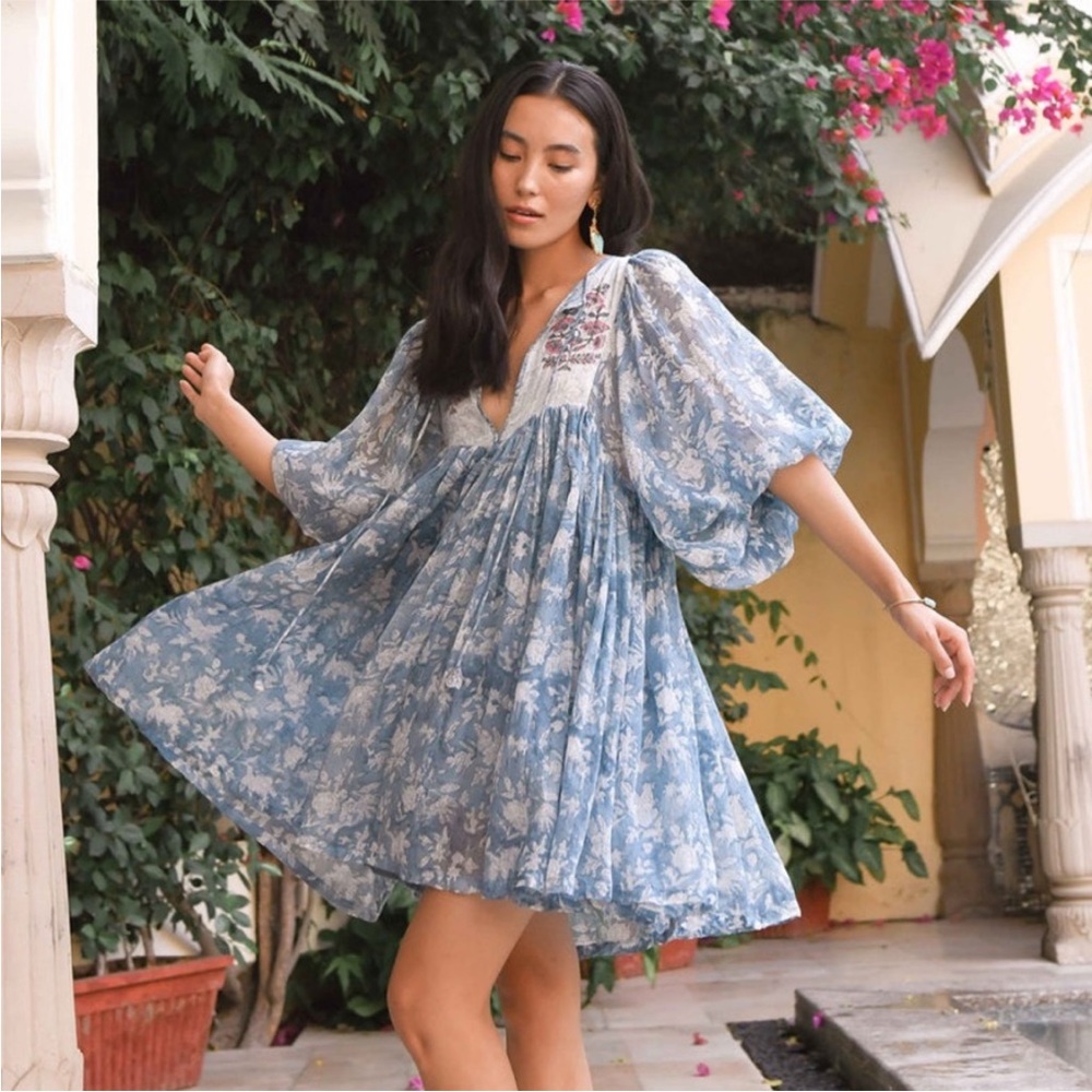 Daughters of India Jaya Mini Dress Juniper Blue